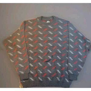 Vintage‎ 90s Geometric Pattern Crewneck Sweater Mens XL Gray Red Knit